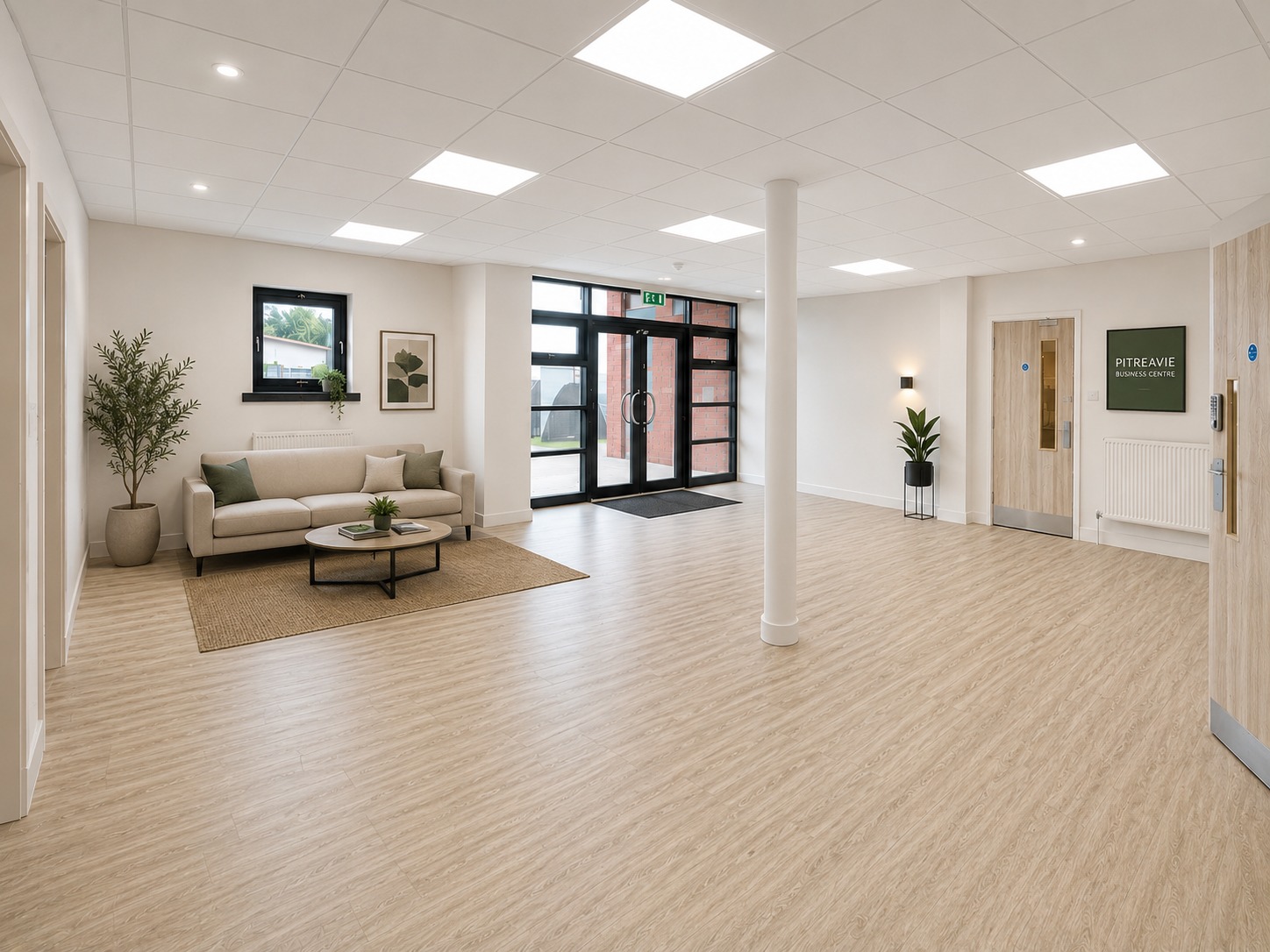 Interior reception and office space at the Pitreavie industrial unit
